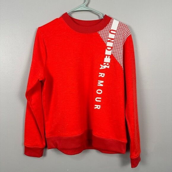 Under Armour Womens Large Crewneck Sweatshirt Pullover Neon Red Orange ColdGear - Picture 1 of 4